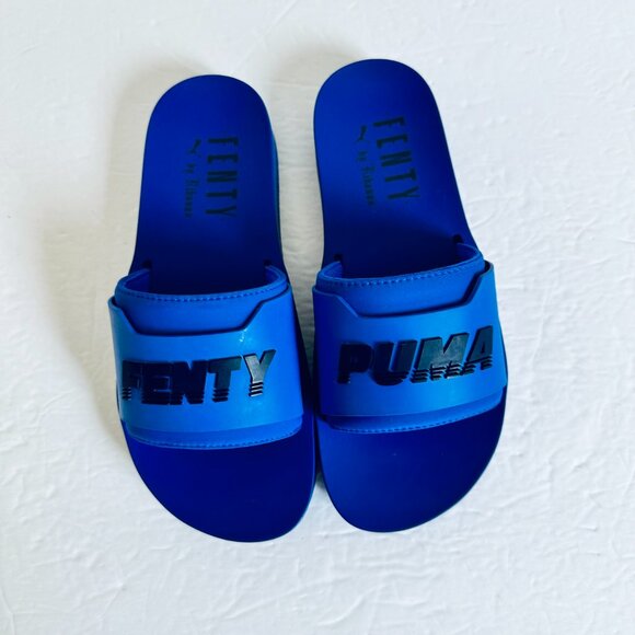 LIKE NEW PUMA X FENTY BY RIHANNA BLUE SLIDES SLIPPERS - Picture 2 of 11